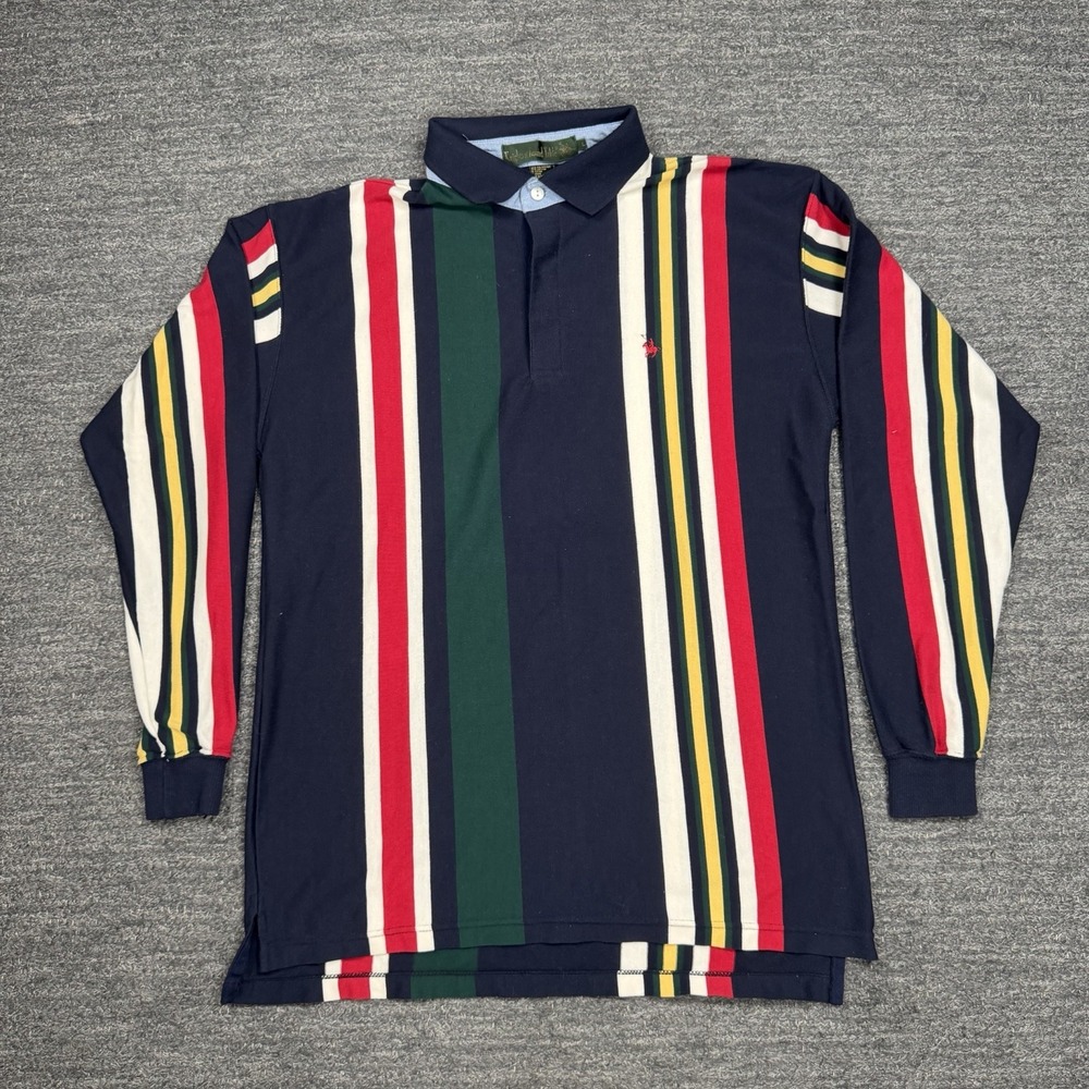 Vintage Knights of Round Table Polo Large Striped Colorblock Rugby Long Sleeve